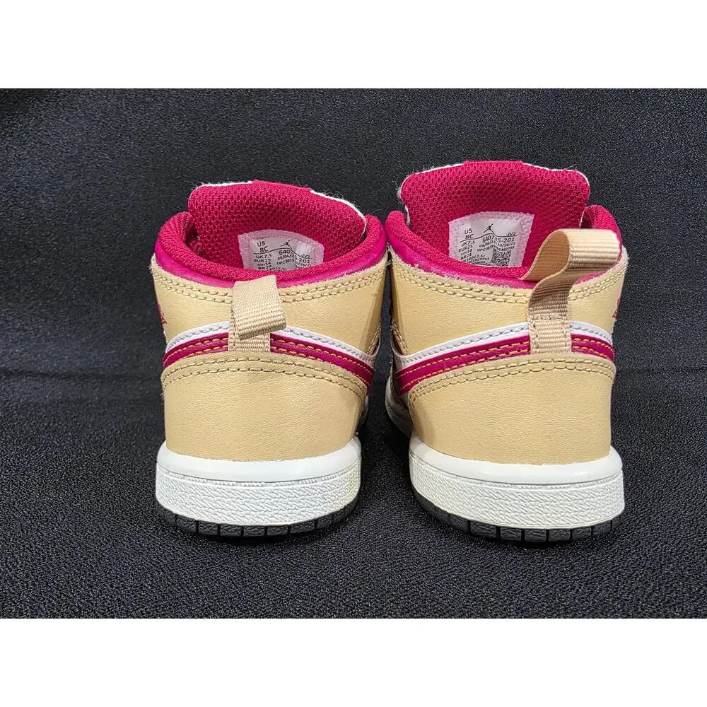 Nike Air Jordan 1 Mid TD Leather Light Curry Cardinal Red Toddler 8C